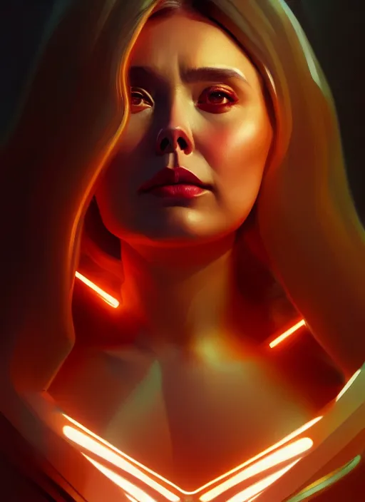 Image similar to portrait of modern darna, elizabeth olsen, intricate, elegant, glowing lights, highly detailed, digital painting, artstation, glamor pose, concept art, smooth, sharp focus, illustration, art by wlop, mars ravelo and greg rutkowski