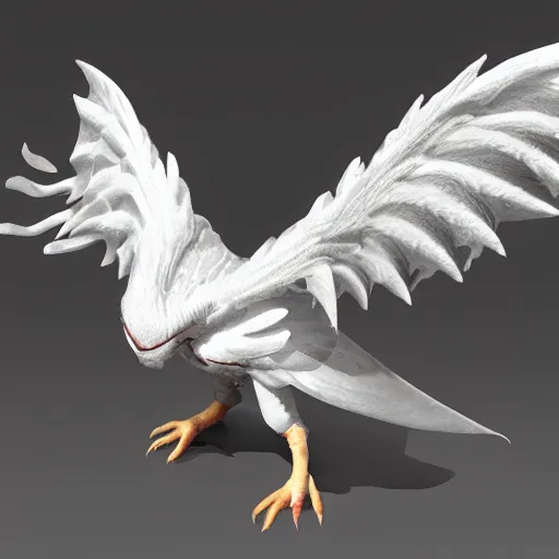 Prompt: medium sized pet white feathered wyvern, highly detailed