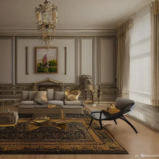 Prompt: emulating reality, r 6, 4 k hd, photo realistic render, unreal engine, highly detailed refraction, accurate isometric viewpoint, vray : ( subject = decorated living room + subject detail = high detailed furniture, art decoration, fancy, highly detailed texture render, highly accurate light refraction, rich in texture )