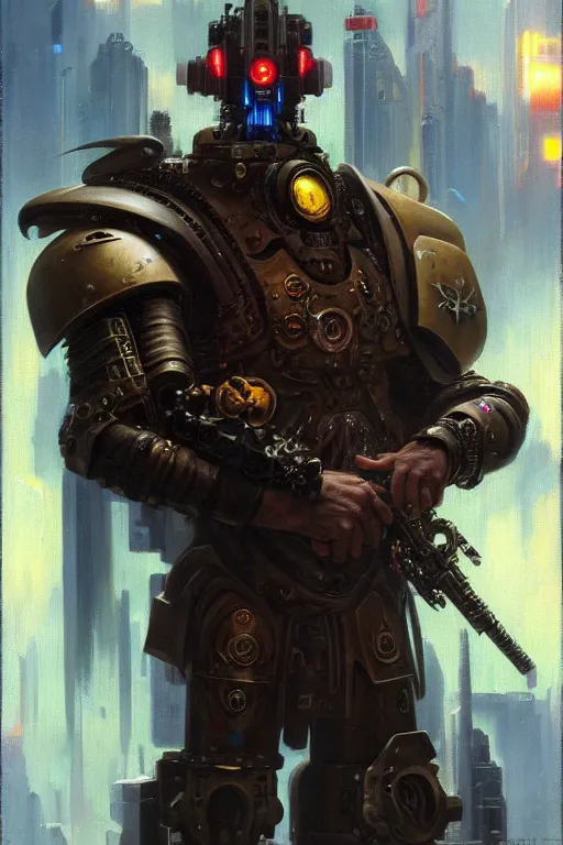 Image similar to character portrait cyberpunk warhammer 4 0 k steve buscemi, character design, painting by gaston bussiere, katsuya terada, frank frazetta, tom of finland, trending on artstation