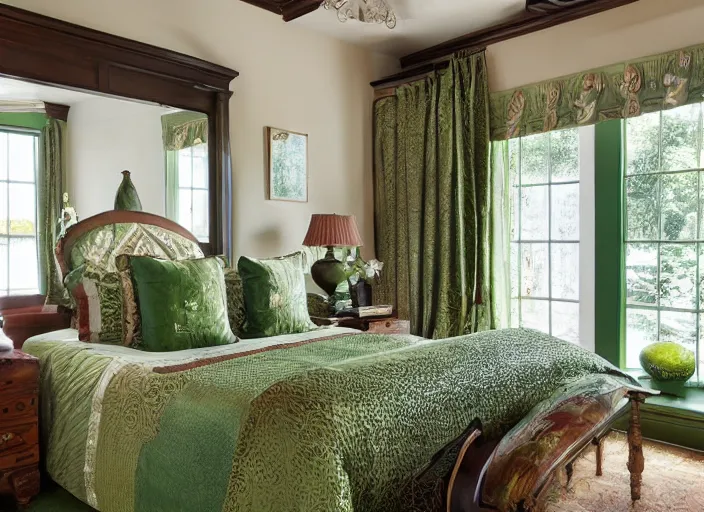 Image similar to bedroom with horse statues green and brown trim