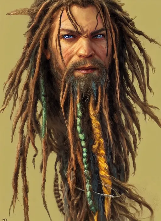 Prompt: human dreadlock, ultra detailed fantasy, dndbeyond, bright, colourful, realistic, dnd character portrait, full body, pathfinder, pinterest, art by ralph horsley, dnd, rpg, lotr game design fanart by concept art, behance hd, artstation, deviantart, hdr render in unreal engine 5