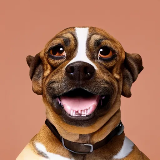 Prompt: a dog with steve harvey's face, studio lighting, looks like steve harvey, 4 k, photorealistic, award winning