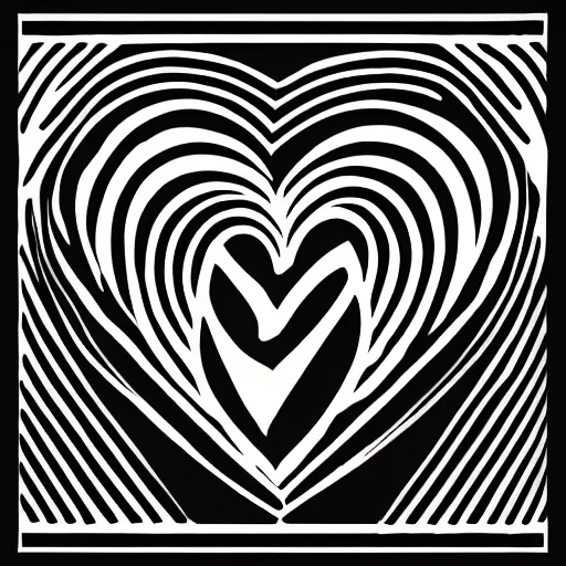 Prompt: clean black and white print, high contrast, logo of an heart with a stylized human body form _ inside