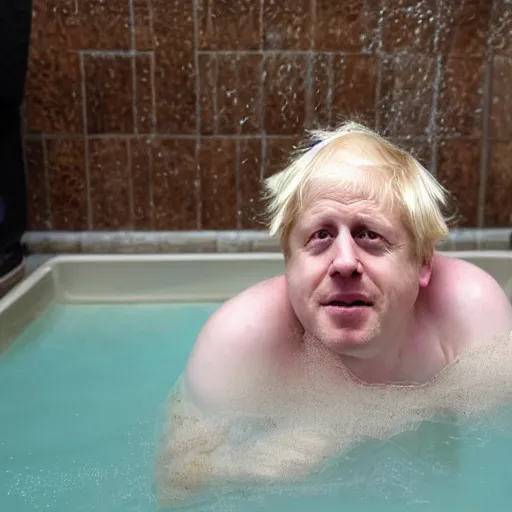 Prompt: boris johnson stuck in a bath tub full of beans