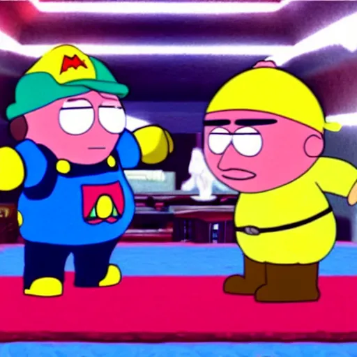 Prompt: American YouTuber Logan Paul boxing Eric Cartman from South Park inside Super Mario 64-W 910