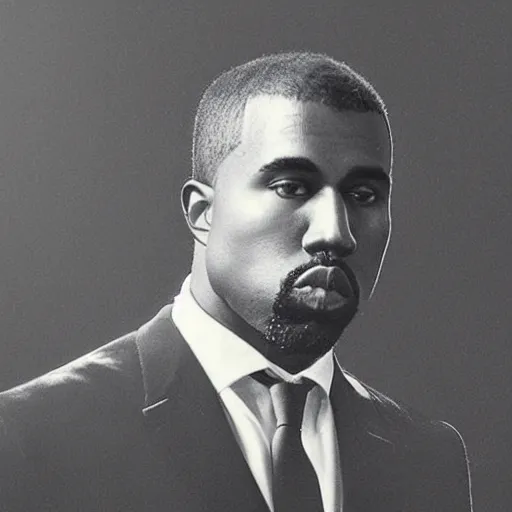 Prompt: a black and white photo of kanye west in 1920