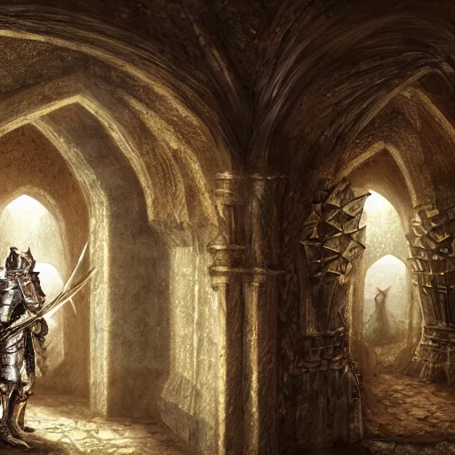 Prompt: knight, fantasy art, located in a castle, legendary spiky armor, morning sunlight through the window, decorated, high quality, highly detailed, 4 k