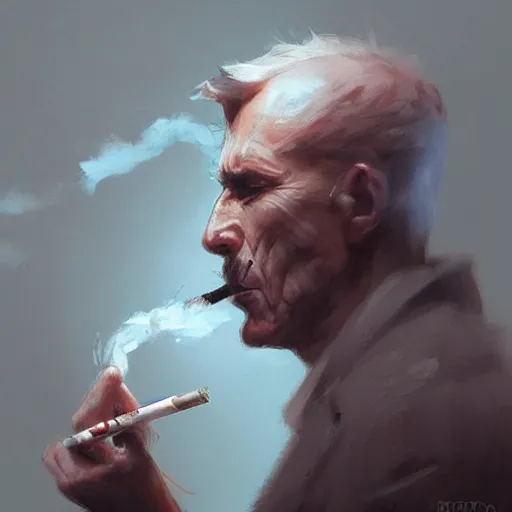 Image similar to a man smoking, detailed artwork trending on artstation by greg rutkowski