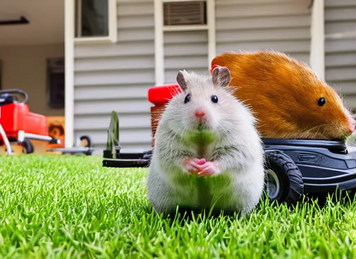 Image similar to hamster sitting on riding lawn mower