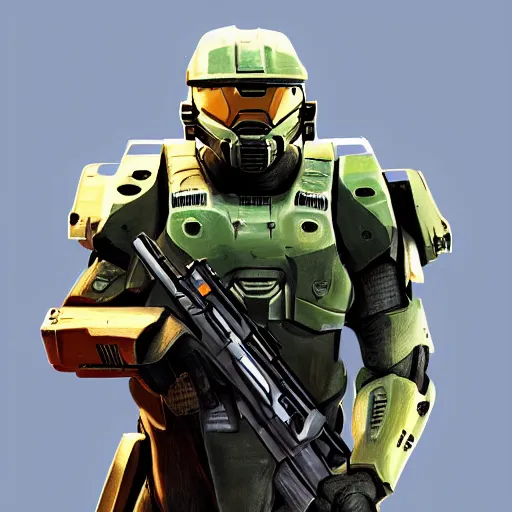 Image similar to Master Chief as a GTA character, cover art by Stephen Bliss, artstation