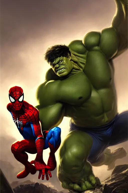 Image similar to clear portrait of a superhero concept between spiderman and hulk, cottagecore!!, background hyper detailed, character concept, full body, dynamic pose, intricate, highly detailed, digital painting, artstation, concept art, smooth, sharp focus, illustration, art by artgerm and greg rutkowski and alphonse mucha