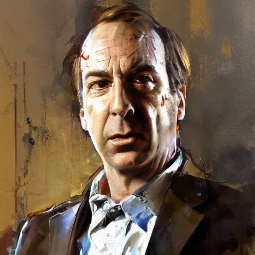 Image similar to saul goodman portrait painted by jeremy mann