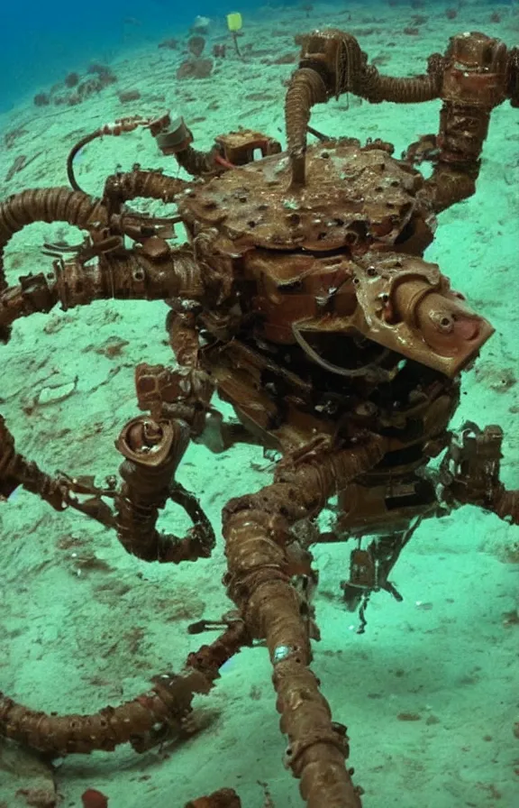 Prompt: New amazing and exciting alien animal discovery under water seen trough aquatic robot camera