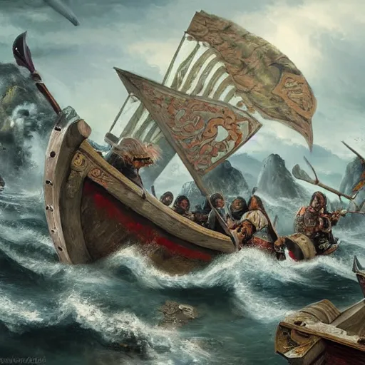 Image similar to an epic painting of vikings invading modern china, realistic, 4 k, 8 k, hyper detailed, oil on canvas, hd,