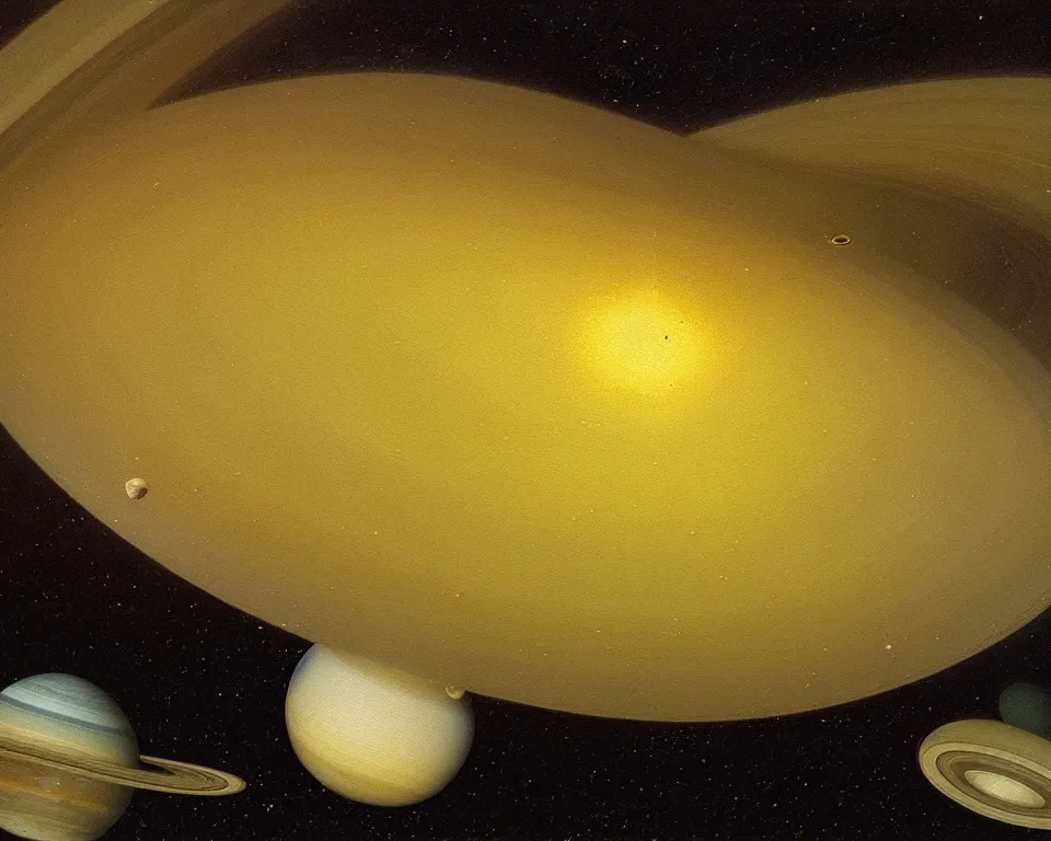 Prompt: an achingly beautiful oil painting of the planet Saturn colliding with a golden comet Raphael and Hopper.