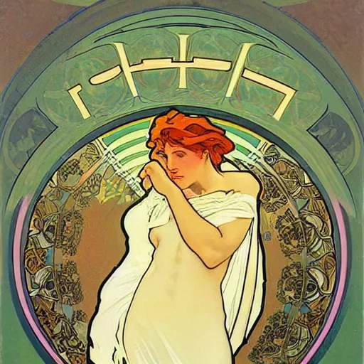 Image similar to lightning by alphonse mucha