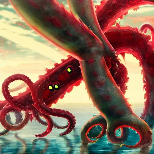 Image similar to Anime tentacle monster, anime shot, action shot, trending anime