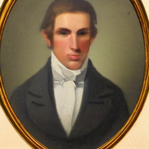 Image similar to An early 1800s oil painting of Jerma985 in the early 1800s, grainy, realistic, very realistic, hyperrealistic, highly detailed, very detailed, extremely detailed, very neat, very epic, very cool, detailed, trending on artstation