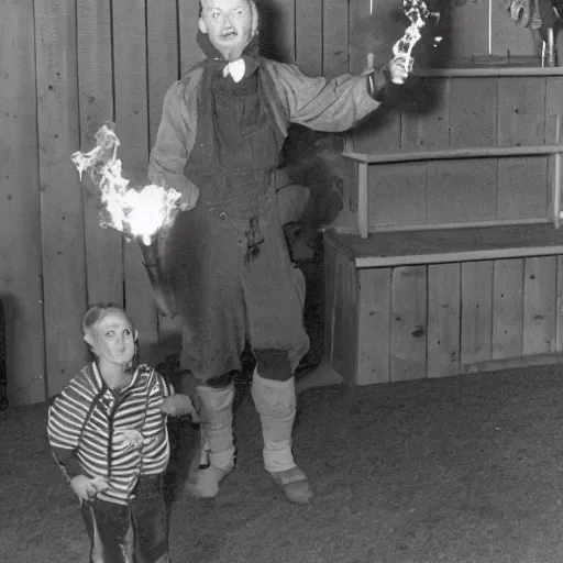 Prompt: photo, an 1 8 0 0's english explorer holding a burning torch while crawling through a 1 9 9 0's mcdonald's play place