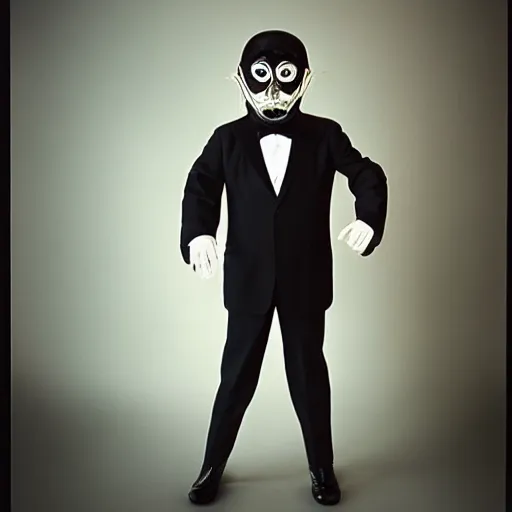 Prompt: highly detailed full body portrait of a space demon in a tuxedo, by gottfried helnwein, by richard estes, studio lighting, sigma 8 5 mm f / 1. 4