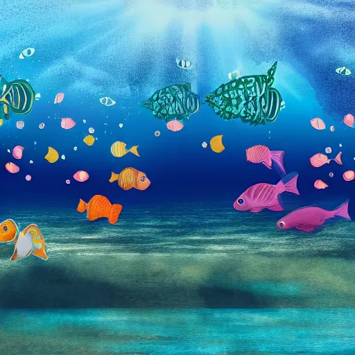 Image similar to meeting of the Fish Party deep under the water