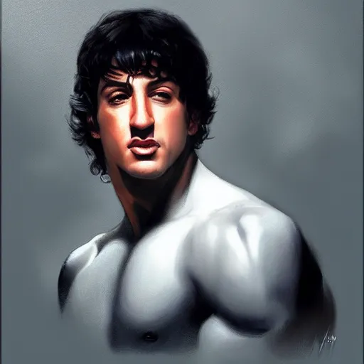 Prompt: portrait of young sylvester stallone by charlie bowater