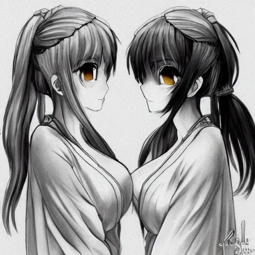 Image similar to a serious stare down between two beautiful maids standing face to face, detailed anime art