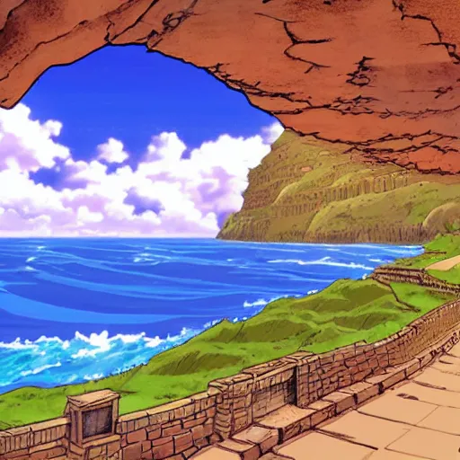 Prompt: the giant's causeway in the style of one piece anime