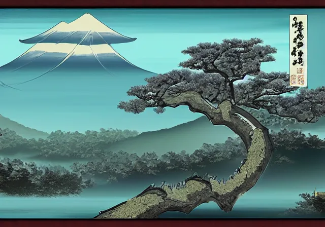 Image similar to ancient Japanese beautiful landscape mode concept art high realism