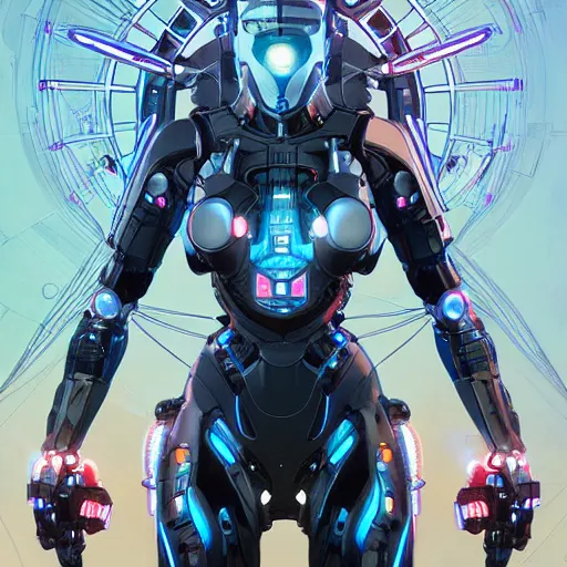 Image similar to symmetry! futuristic robotic, apex legends, metal and wires, epic lighting, epic pose, illustration, highly detailed, art by artgerm and greg rutkowski and alphonse mucha