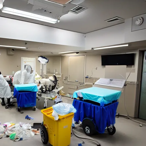 Image similar to operating room covered with trash