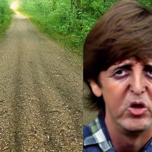 Prompt: trailcam footage of young Paul McCartney crying