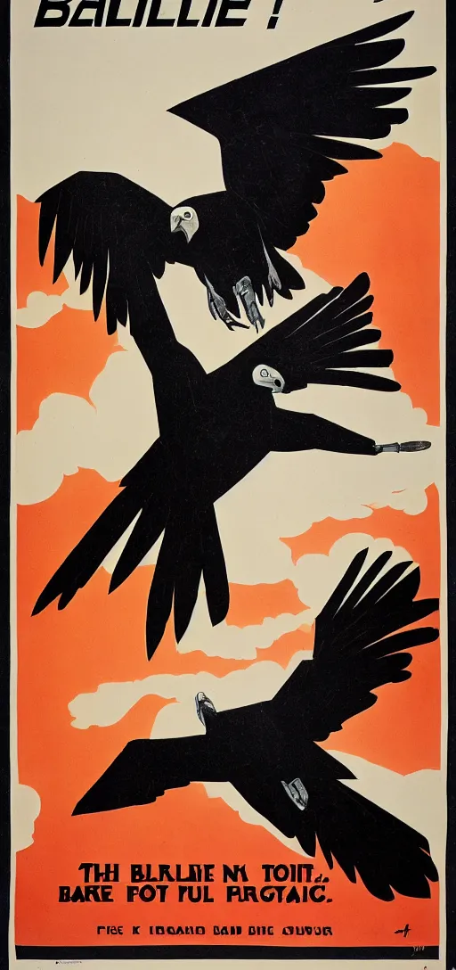 Image similar to balck Vulture with one lightning bolts in 1940s propaganda poster