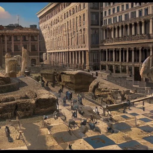 Prompt: 8 k, uhd, historical coloured pictures of ancient roman playing ps 5, highly details textures, highly details content