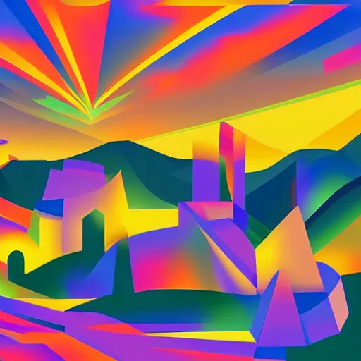 Prompt: a beautiful landscape in a Cubo-Futurism style, digital art