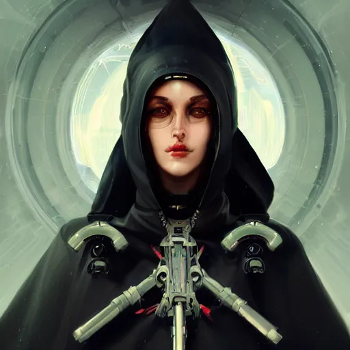 Prompt: a portrait of a beautiful cybernetic nun, cyberpunk concept art by pete mohrbacher and wlop and artgerm and josan gonzales, digital art, highly detailed, intricate, sci-fi, sharp focus, Trending on Artstation HQ, deviantart, unreal engine 5, 4K UHD image