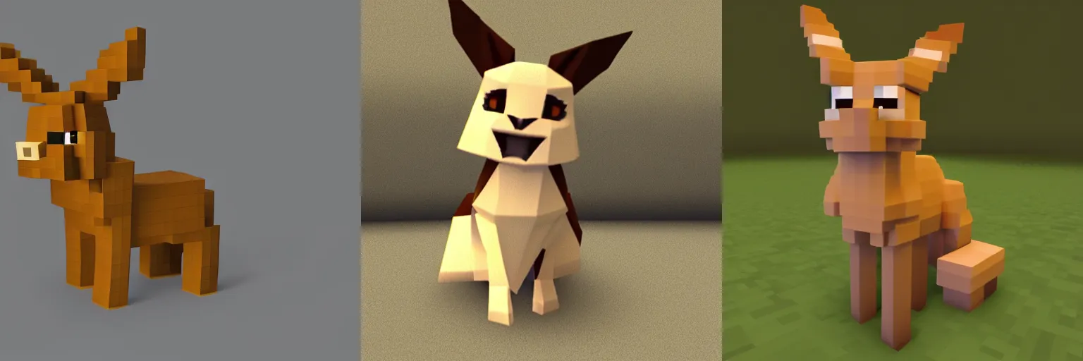 Prompt: eevee sitting on chair, minecraft, low poly