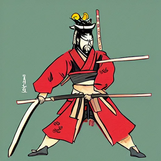 Image similar to samurai action pose in the style of aenami, alena