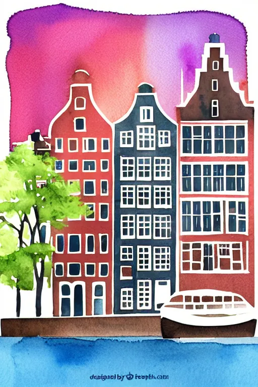 Image similar to minimalist watercolor art of amsterdam, illustration, vector art