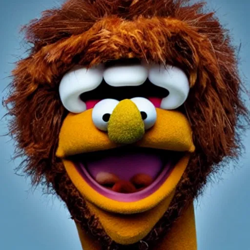 Image similar to a still of a forgotten muppet character looking very manly and modern, hilarious, laughing, hairy chest, huge chin, manly monster tough guy, roughled fur, photo real, photographic, photograph, artstation, trending, featured