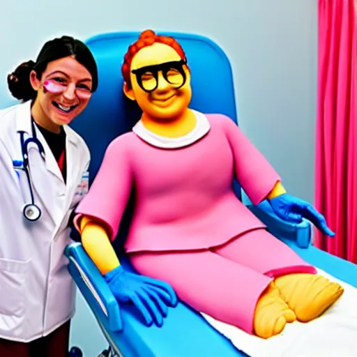 Image similar to photo of a happy patient and doctor or nurse in a hospital room made out of soft candy, candy hospital equipment, candy hospital room, candy treatments, oompa loompa virus, willy wonka pandemic