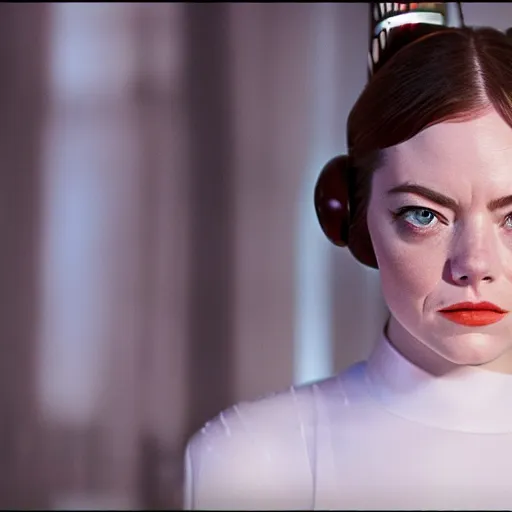 Prompt: Emma Stone as Princess Leia, movie scene, XF IQ4, 150MP, 50mm, F1.4, studio lighting, professional, Look at all that detail!, Dolby Vision, UHD