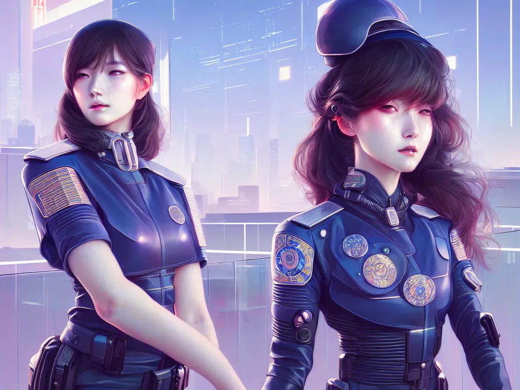 Image similar to portrait futuristic police uniform girl, at future neon light tokyo rooftop, ssci - fi and fantasy, intricate and very very beautiful and elegant, highly detailed, digital painting, artstation, concept art, smooth and sharp focus, illustration, art by tan zi and ayanamikodon and alphonse mucha and wlop