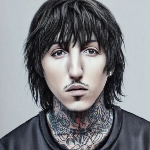 Prompt: detailed portrait of oliver sykes against a gray background. hyper realism