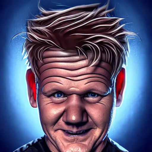 Prompt: photorealistic gordon ramsay with devil horns in the style of michael whelan. hyperdetailed photorealism, 1 0 8 megapixels, amazing depth, high resolution, 3 d shading, 3 d finalrender, 3 d cinematic lighting, glowing rich colors, psychedelic overtones, artstation concept art.