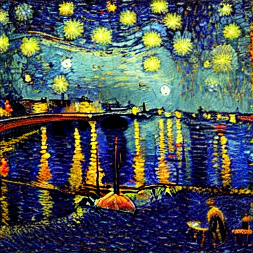 Prompt: starry night painting in the style of georges seurat