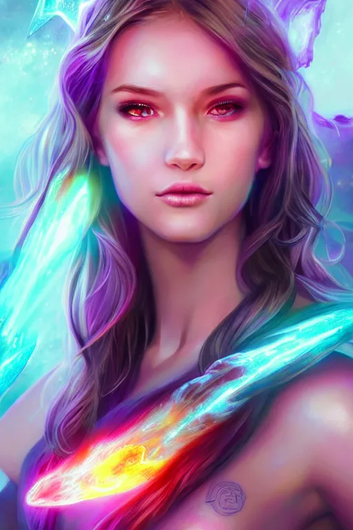 Prompt: a photographic portrait of an attractive young girl, partially clothed in ethereal battle armor, surrounded by colorful transparent plasma, emitting psychic powers, beautiful bone structure, perfectly proportioned face, perfect eyes, intricate, elegant, highly detailed, hyper detailed, trending on tumblr, by artgerm, by loish, fantasy scene, fantasy aesthetic, trending on Artstation