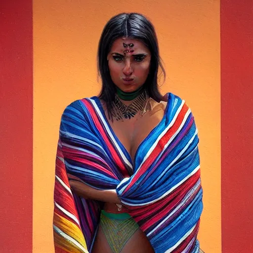 Image similar to A beautiful painting of a series of vertical stripes in different colors. Indian by Ted Nasmith, by Tatiana Suarez rendered in octane, Trending on artstation