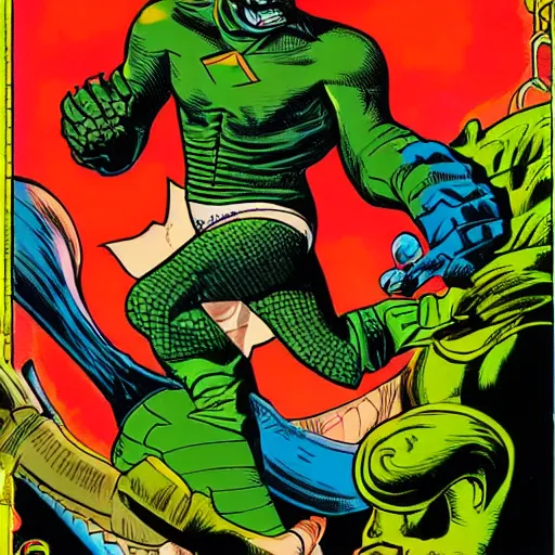 Prompt: captain lizard by jack kirby